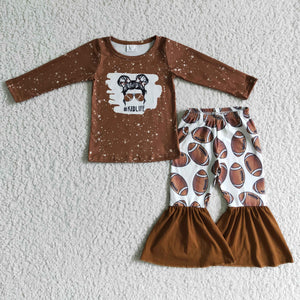 Promotional Kidlife Football Brown Girls Long Sleeve+Trousers Sets