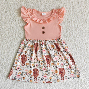 Promotional Floral Cow Girls Flutter Sleeve Dress