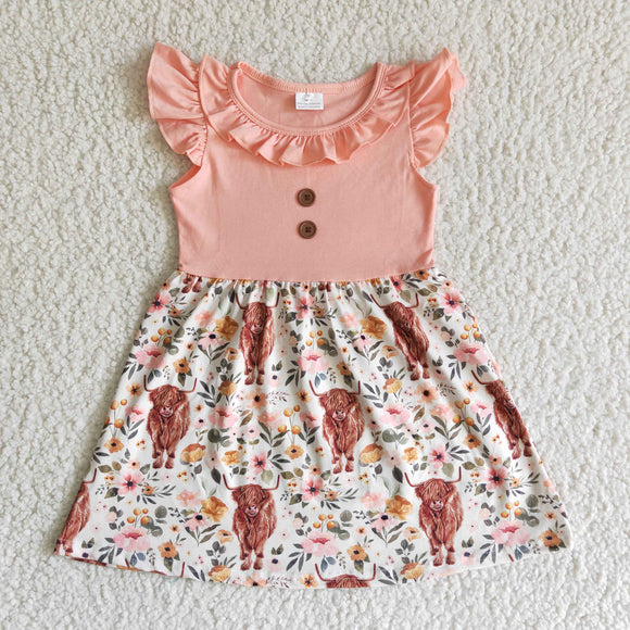 Promotional Floral Cow Girls Flutter Sleeve Dress
