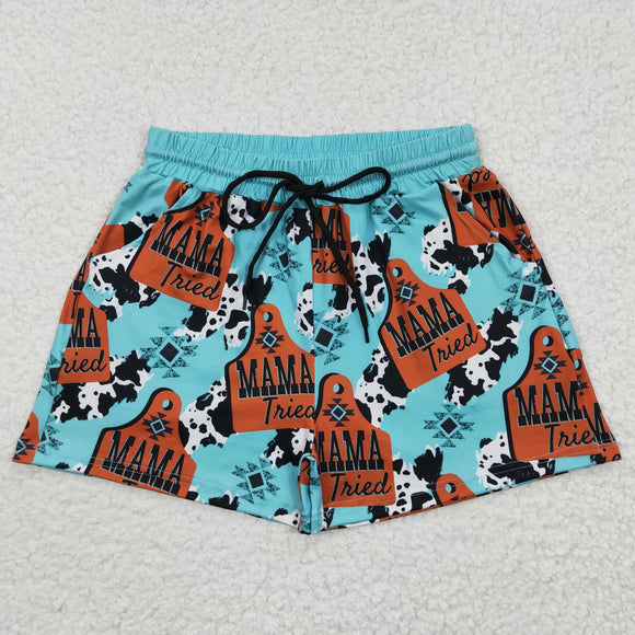 Mama Tried Cow Print Blue Adult Shorts