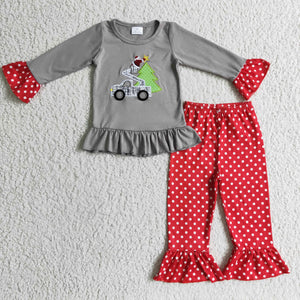 Santa Star Red Gray Girls Christmas Outfits