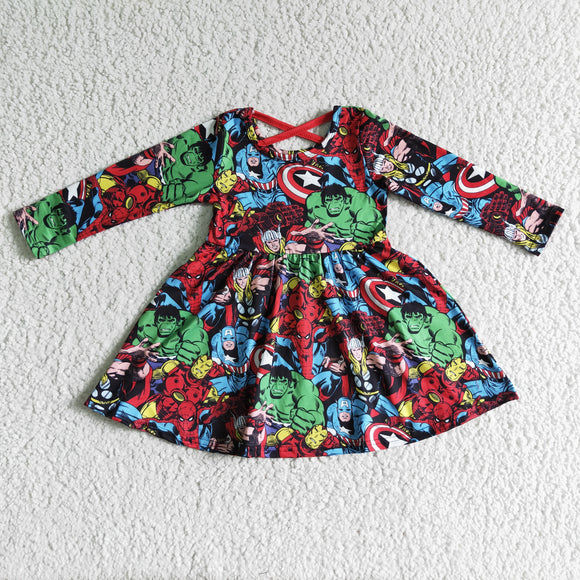 Promotional Cartoon Hero Red Girls Long Sleeve Dress