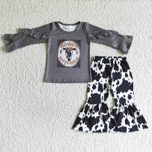 Promotional Howdy Withes Cow Print Gray Girls Halloween Outfits