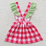 Strawberry Pink Plaid Girls Overalls Dress