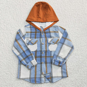 Sky Blue Plaid Orange Hoodie Boys Hoodie Top