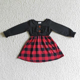 Promotional Red Plaid Black Girls Christmas Dress