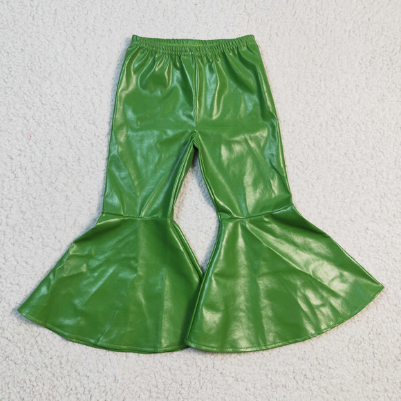Green Leather Girls Pants