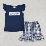 Duck Plaid Navy Girls Shorts Sets