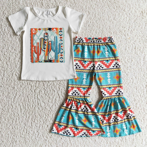 Promotional Cactus Aztec Girls Short Sleeve+Trousers Sets