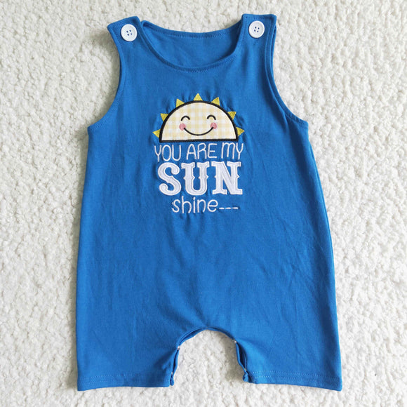 You are my sunshine Embroidery Blue Boys Summer Romper