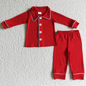 Solid Red Collar Boys Christmas Pajamas