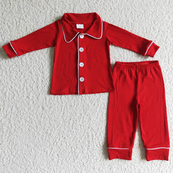 Solid Red Collar Boys Christmas Pajamas