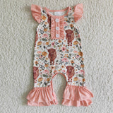 Floral Cow Pink Ruffles Girls Summer Romper