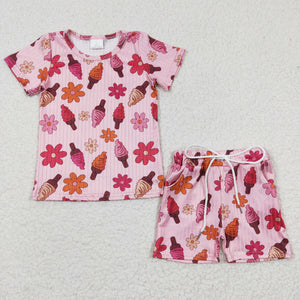 Floral Ice Cream Popsicle Pink Girls Shorts Sets