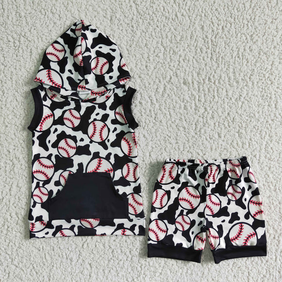 Baseball Black Summer Hoodie Sets Boys Shorts Sets
