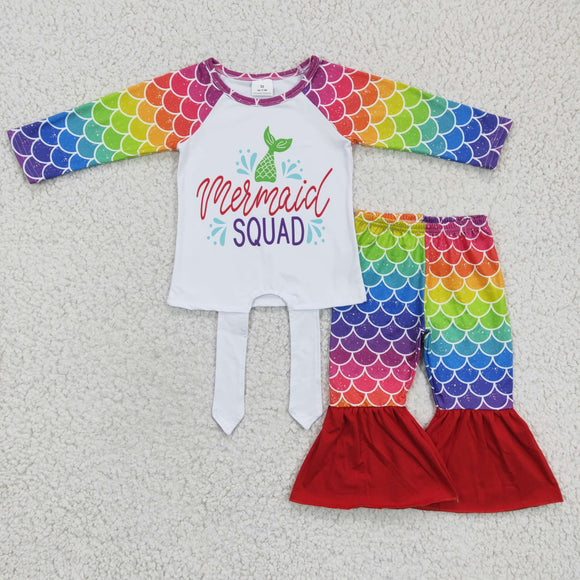 Mermaid Letters Criss-Cross Girls Long Sleeve+Trousers Sets