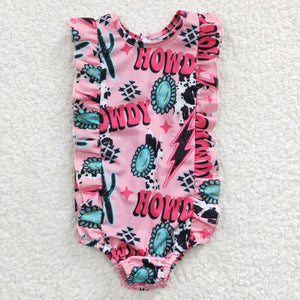Stars Cactus Gem Howdy Pink Ruffles Girls Swimsuits