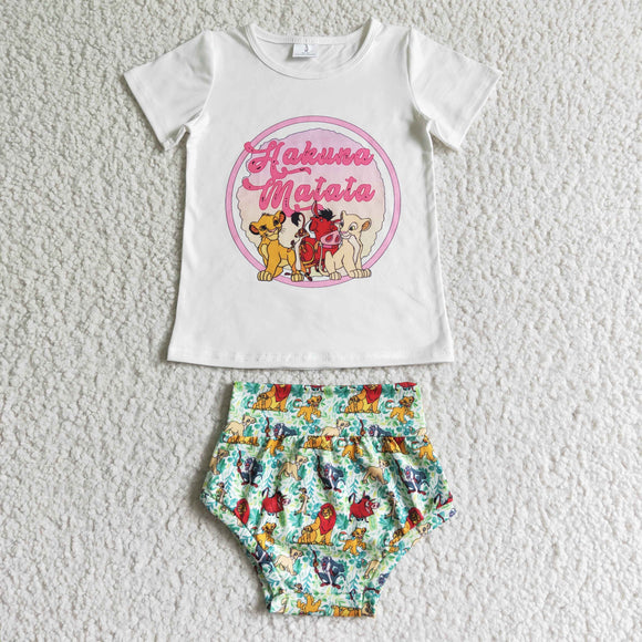 Cartoon Lion Pig Geen White Girls Bummies Sets