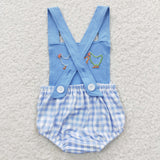 Plaid Chicken Sky Blue Boys Summer Romper