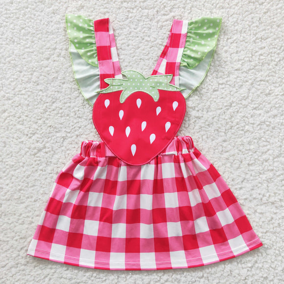 Strawberry Pink Plaid Girls Overalls Dress