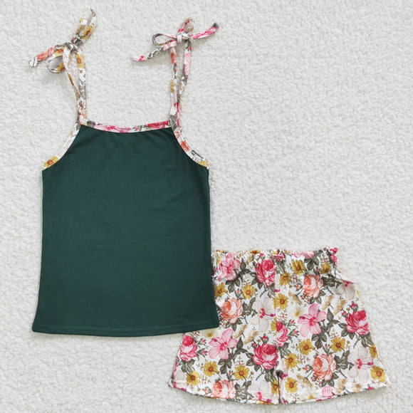 Floral Green Girls Shorts Sets