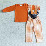 Cartoon Orange Plaid Overalls Sets Girls Halloween Outfits