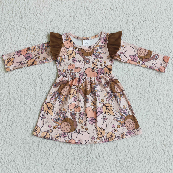 Promotional Turkey Leaves Girls Thanksgiving Dress