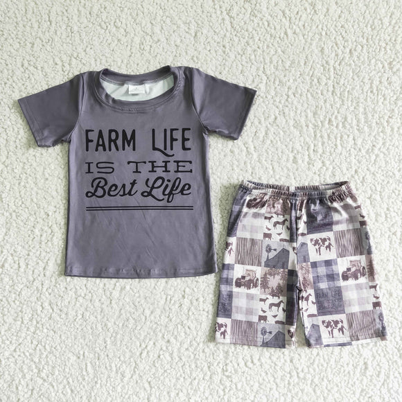 Farm Life Gray Boys Shorts Sets