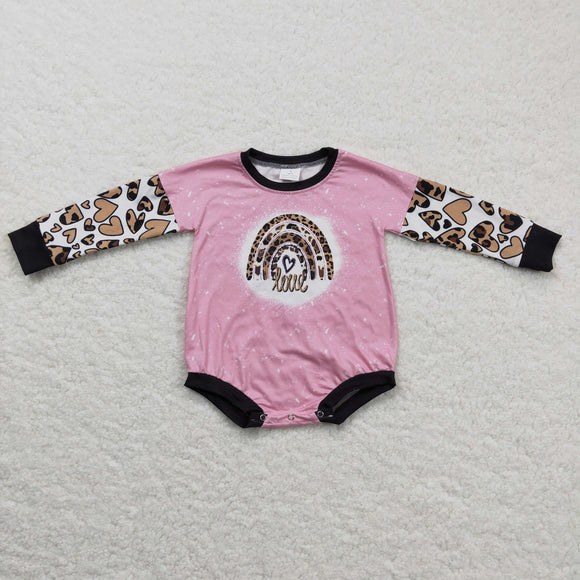 Rainbow Love Leopard Print Pink Girls Valentine Romper