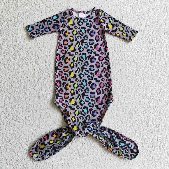 Leopard Print Gray Night-Robe Baby Fall Romper