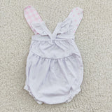 Bunny White Pink Plaid Girls Easter Romper