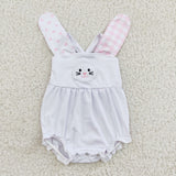 Bunny White Pink Plaid Girls Easter Romper