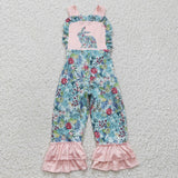 Floral Bunny Pink Ruffles Girls Jumpsuit Easter Romper