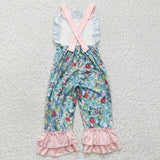 Floral Bunny Pink Ruffles Girls Jumpsuit Easter Romper