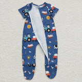 Cow Sheep Truck Blue Boys Summer Romper