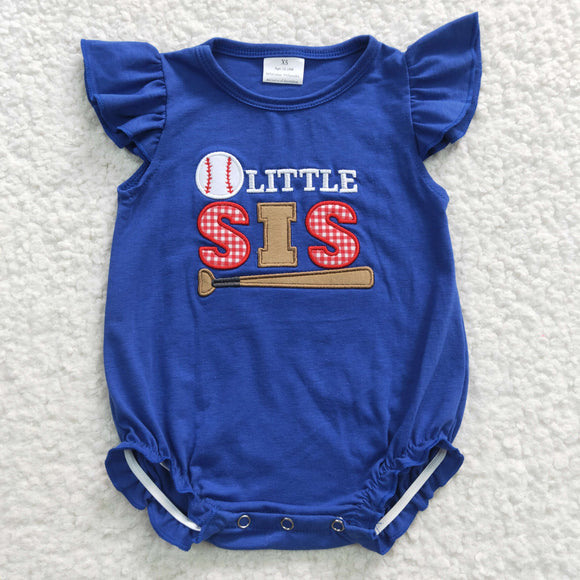 Little Sis Baseball Blue Girls Summer Romper