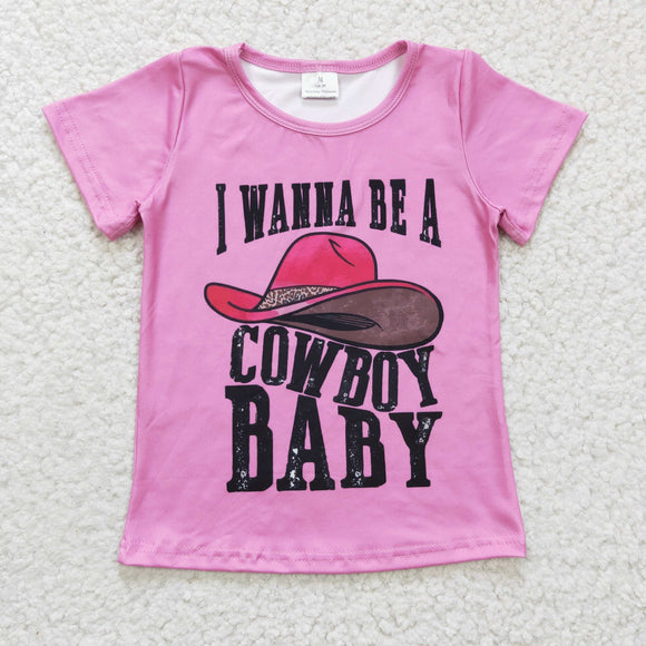 Wanna be a cowboy baby Hot Pink Girls Short Sleeve Top