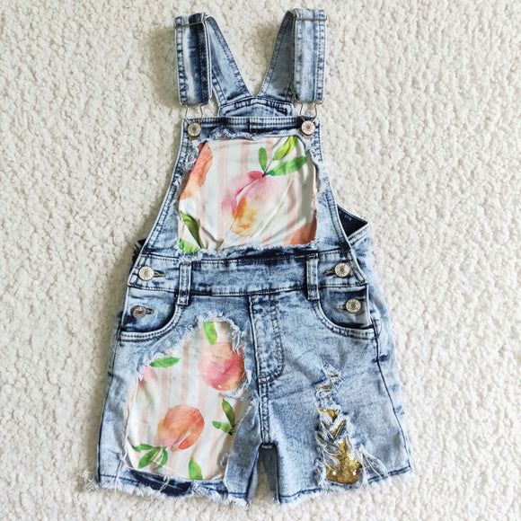 Kids Peach Jeans Suspender Shorts