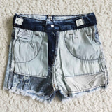 Cow Print Girls Jeans Denim Shorts