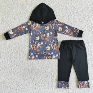 Promotional Magic Cow Pumpkin Hoodie Sets Boys Halloween Outfits