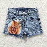 Cow Print Girls Jeans Denim Shorts