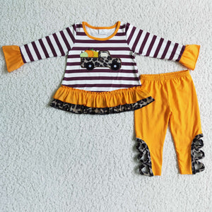 Promotional Truck Pumpkin Orange Legging Girls Long Sleeve+Trousers Sets