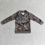 Jungle Deer Leaves Camo Green Polo Boys Long Sleeve Top