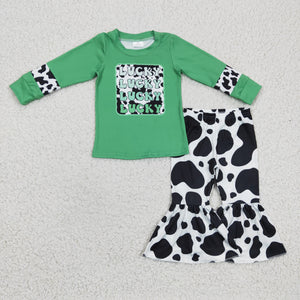 Lucky Letters Cow Print Green Girls St. Patrick's Day Outfits