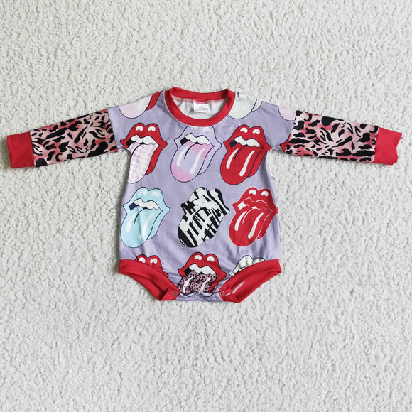 Cartoon Leopard Print Long Sleeve Red Girls Fall Romper