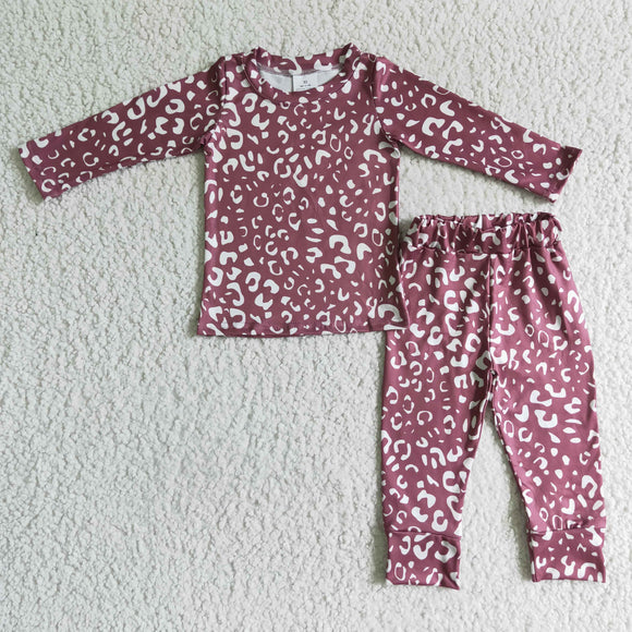 Promotional Red Leopard Print Girls Long Sleeve Pajamas