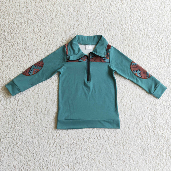 Aztec Green Polo Boys Long Sleeve Top