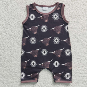 Highland Cow Aztec Boys Summer Romper
