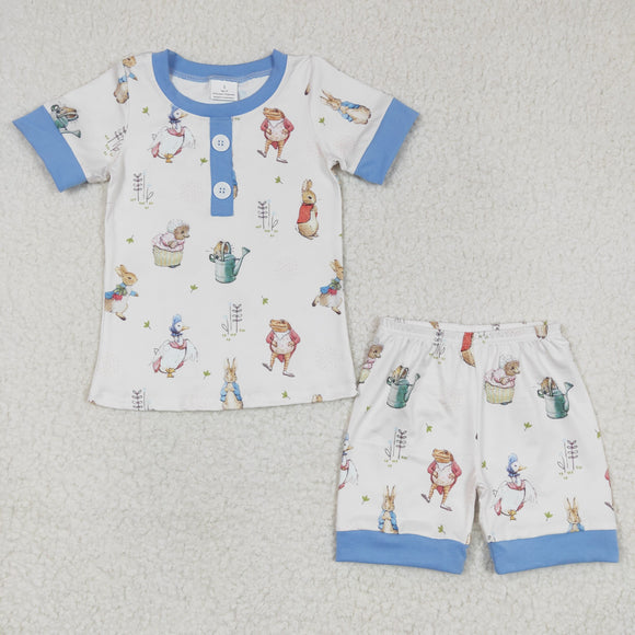 Rabbit Duck White Sky Blue Boys Easter Pajamas