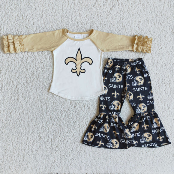 Football Team Saints Yellow Girls Long Sleeve+Trousers Sets